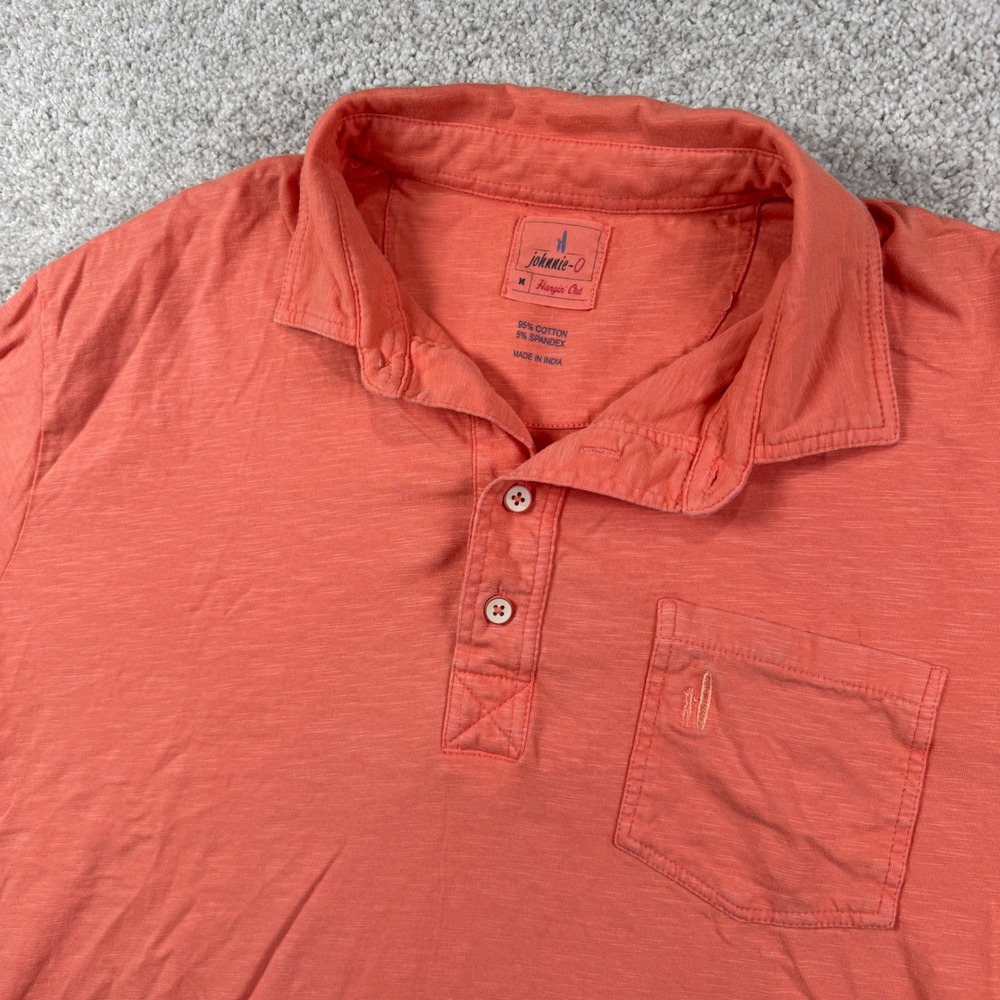 Johnnie-O Polo Shirt‎ Mens Medium Coral Orange Hangin Out Knit Pocket Short Sl